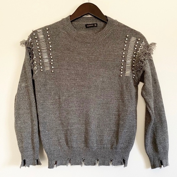 HESPERUS Fringe Beaded Trimmed Sleeve Sweater  S - Picture 1 of 6